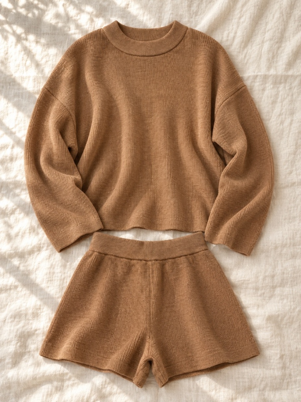 Zenana Camel Knit Sweater & Shorts Lounge Set - NWOT - Picture 2 of 2